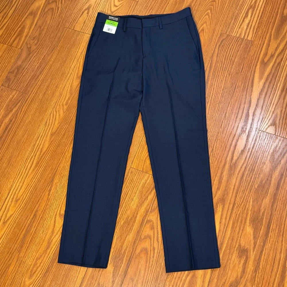 Haggar Mens Super Flex Waistband Dress Pants Blue 30x30 Repreve NWT